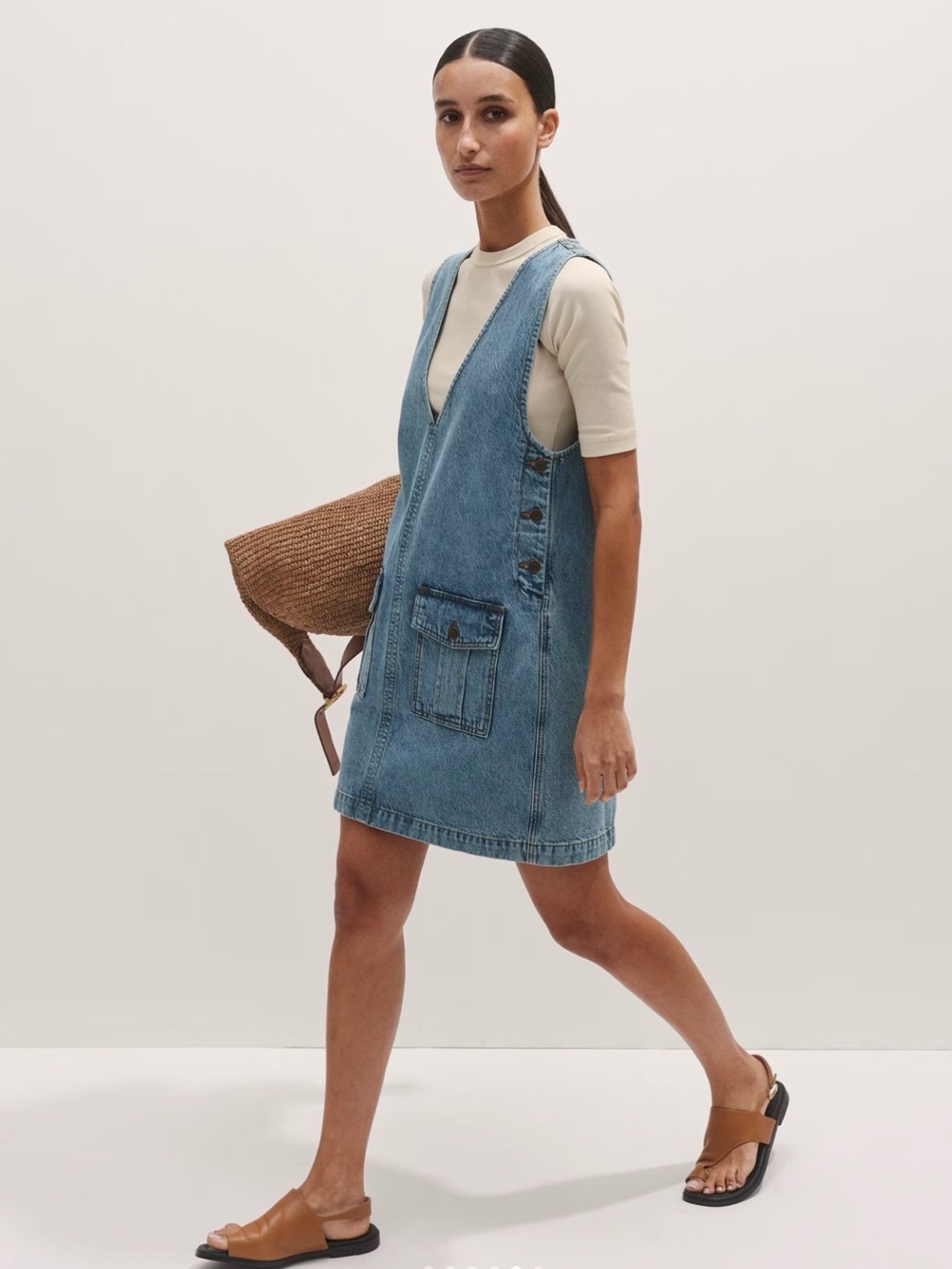ME+EM Light Blue Denim Pinafore Dress - Picture 6 of 15